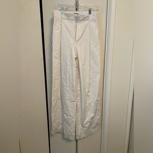 Zara Loose Fit Wide Leg Baggy Pleated Trouser Pants Tan Beige Casual Size XS